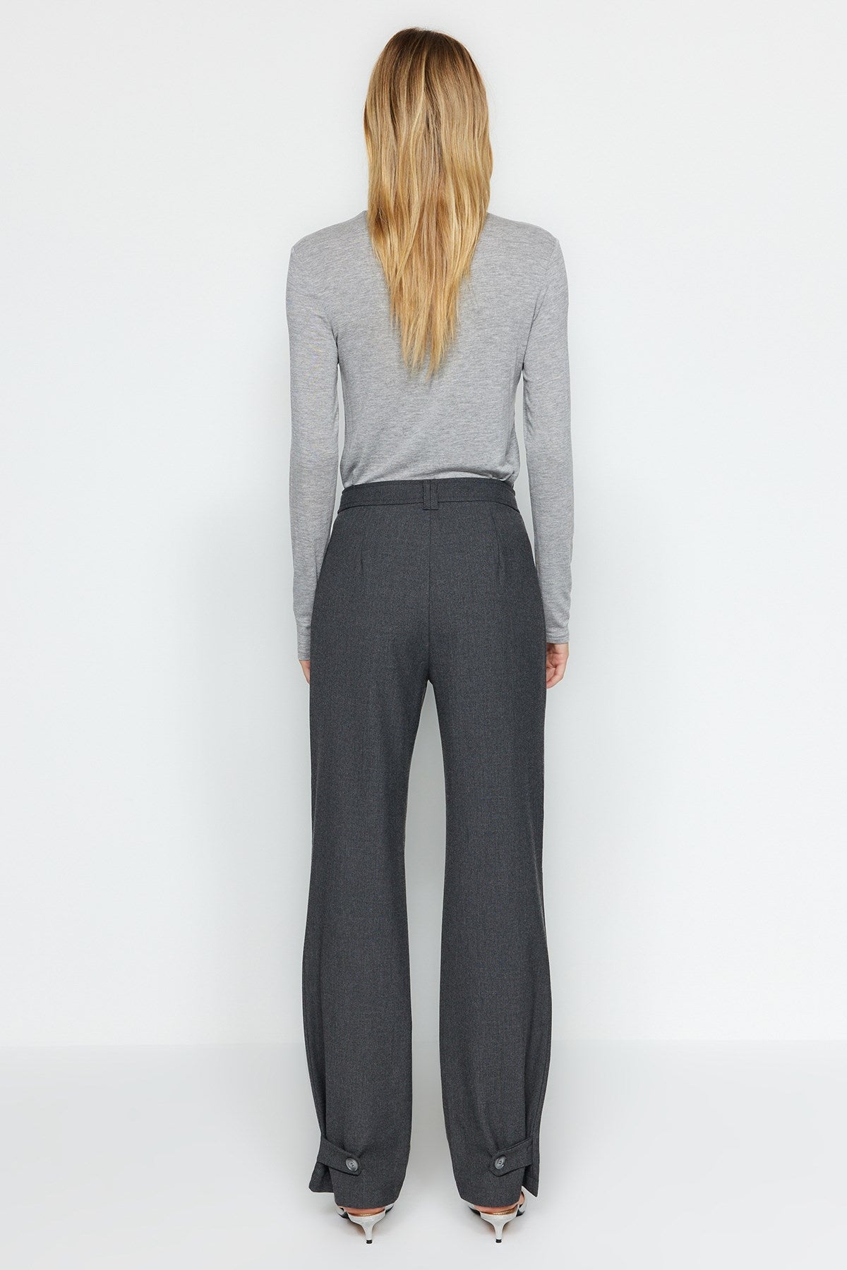 Anthracite Straight/straight Cut Woven Belt Detailed Pants Twoaw24pl00236