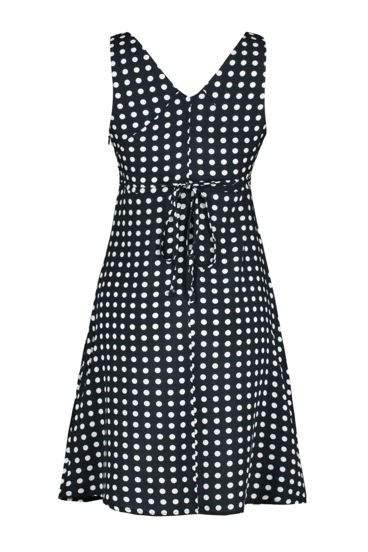 Black Polka Dot V Neck Viscose Mini Woven Dress Twoss24el00509