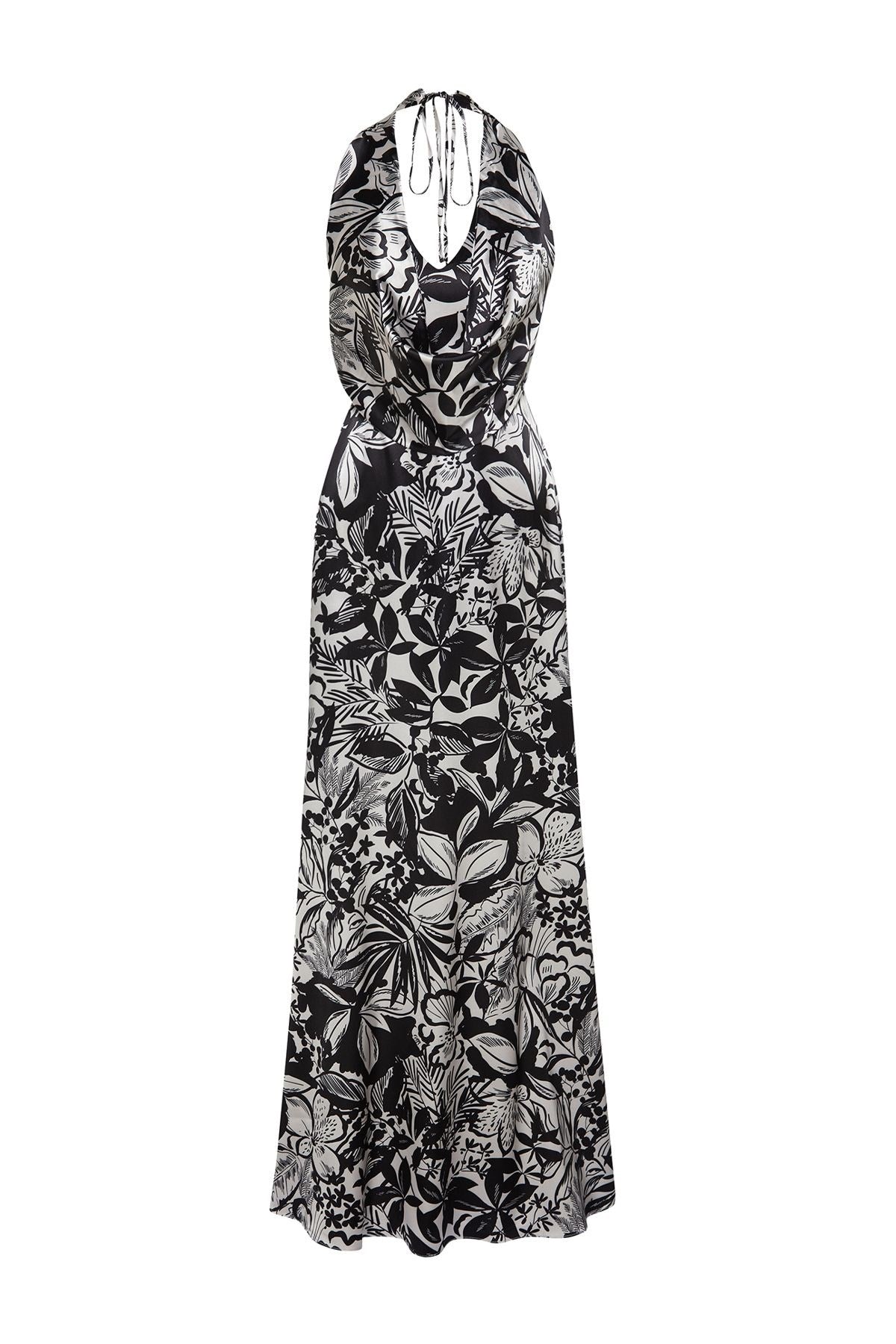 Multicolor Floral Pattern Deagje Collar Woven Satin Long Night Evening Dress Tprss24ae00002