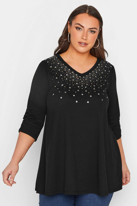 Plus Size V Neck Half Sleeves Ruffle Front Embroidery Detailed Blouse 192760 Byk-23y-192760