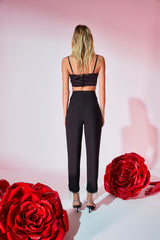 Black Woven Shiny Stone Pants Tprss20pl0106