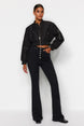 Black Front Buttoned High Waist Flare Jeans Twoss20je0111