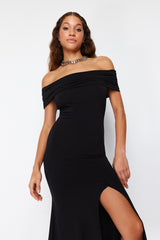 Black Body Sitting Knitted Elegant Evening Dress Tprss24el00113