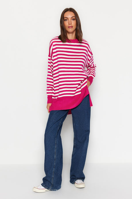 Fuchsia Striped Knitwear Sweater Tctaw24ak00188