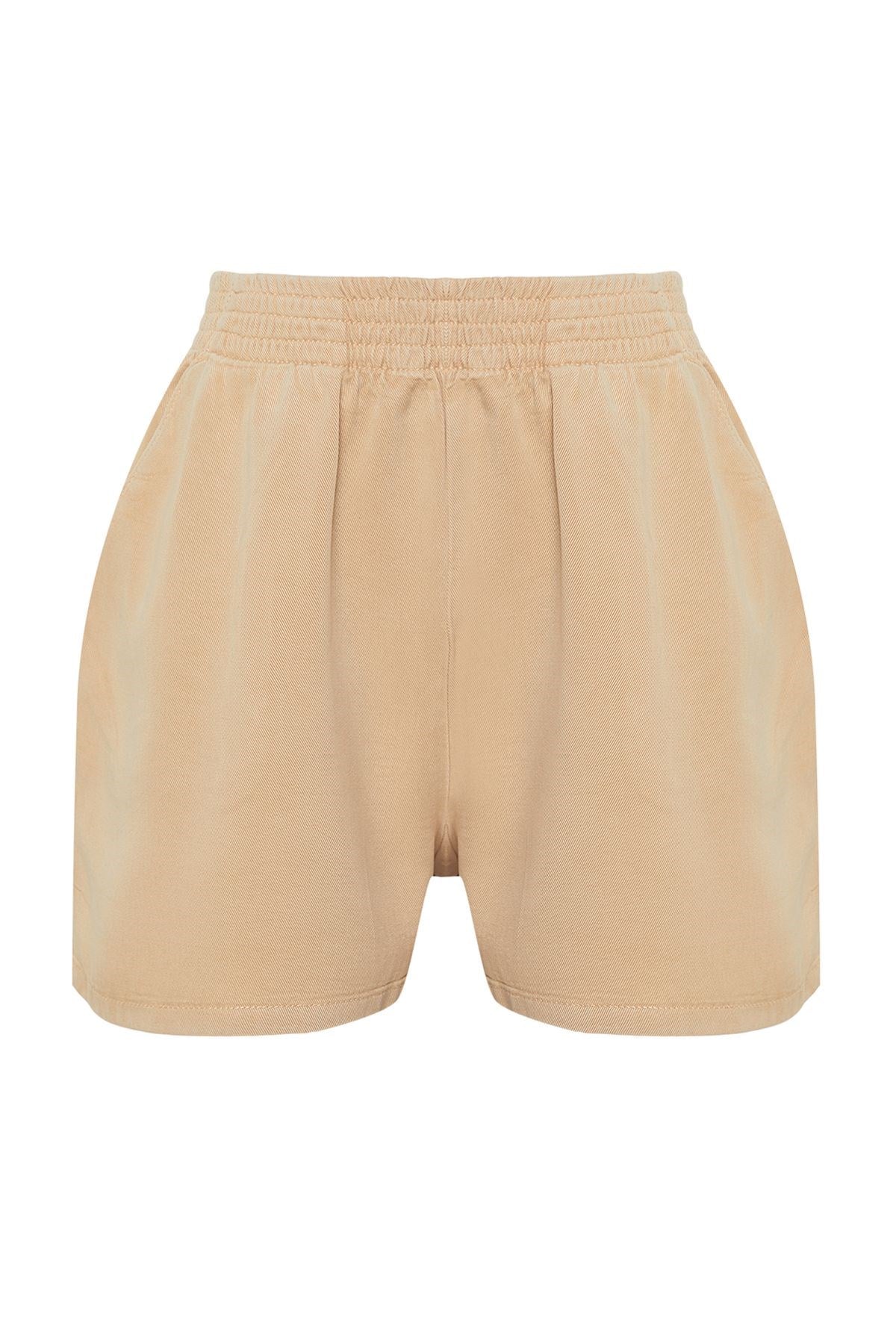 Beige 100% Tencel™ Elastic Waist Denim Shorts & Bermuda Twoss24sr00060