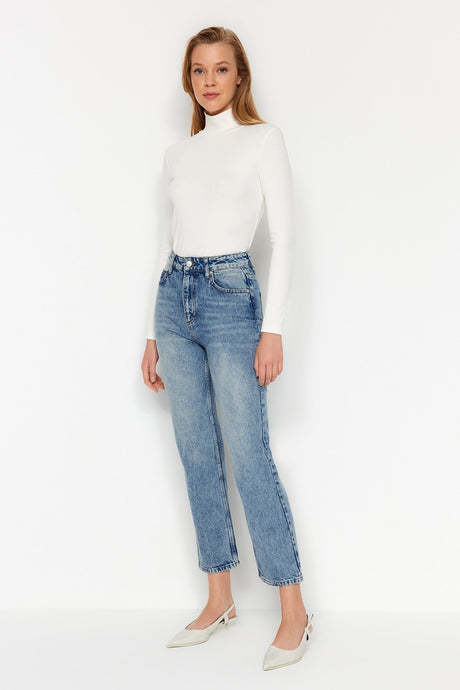 Dark Blue High Waist Straight Jeans Twoaw24je00082