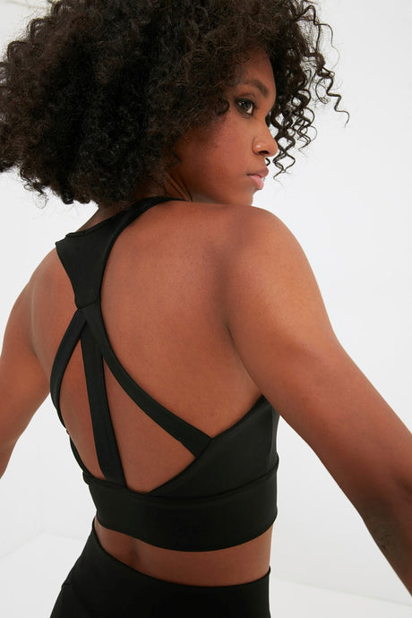 Black Supported/shaping Back Detailed Sports Bra Twoaw22ss0071