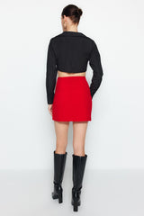 Black Smart Crepe Button Detailed Mini Pencil Flexible Knitted Skirt Twoaw24et00025