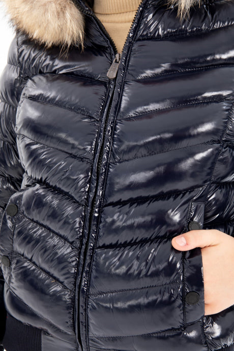 Women's Short Removable Fur Hooded Padded Water Repellent Inflatable Coat 8637 Gfx8637