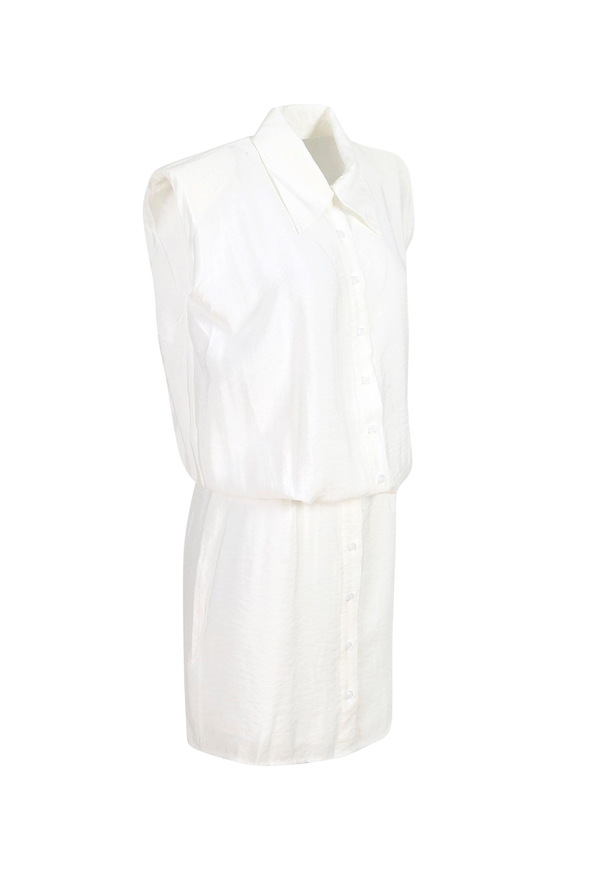 Women's White Sleeveless Button Detailed Dress Lg-oz266-elb