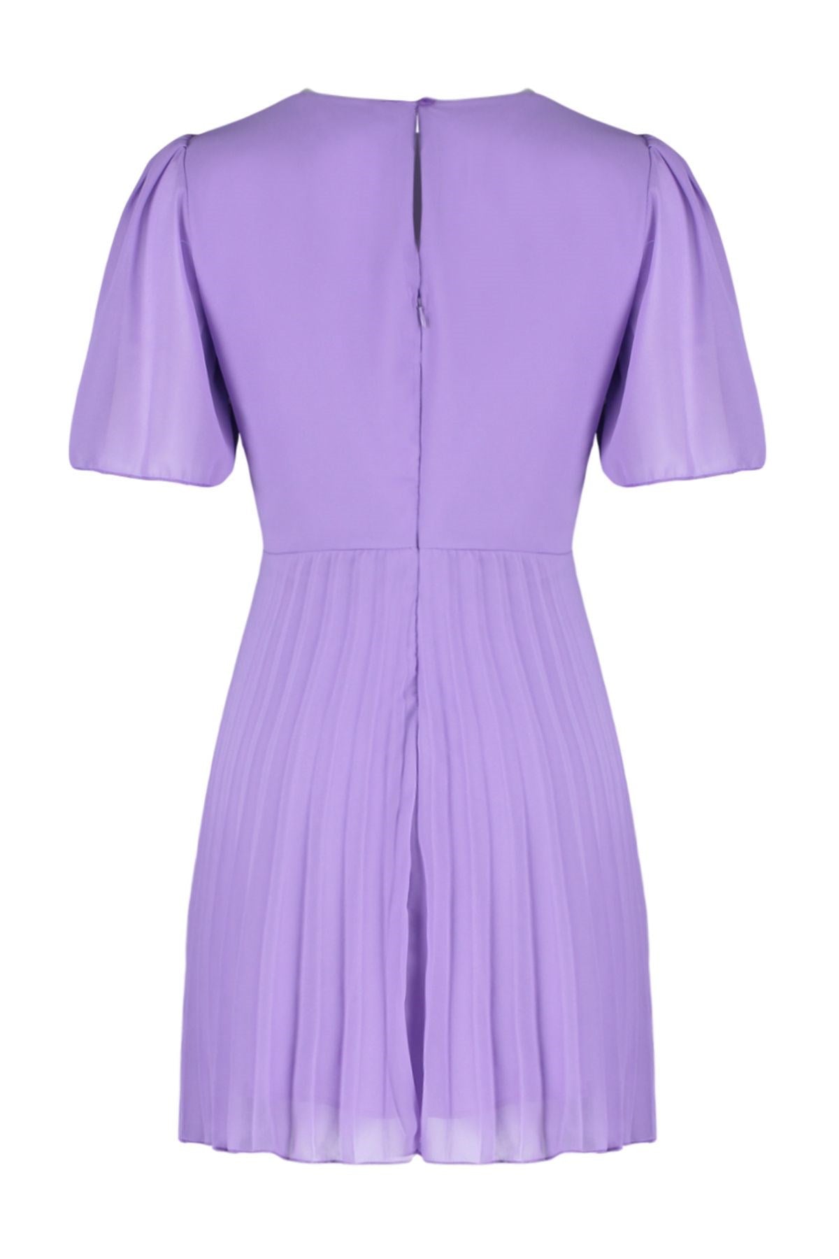 Purple Skirt Pleated Lined Chiffon Mini Woven Dress Twoss24el00716