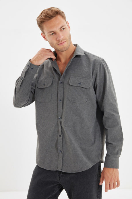 Grey Men's Regular Fit Double Pocket Flip Shirt Tmnaw22go0350