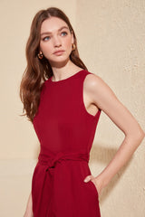 Burgundy Belted Body-wrap Neckline Mini Woven Dress Twoss19aa0063