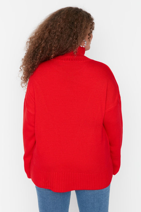 Red Turtleneck Low Shoulder Knitwear Sweater Tbbaw23an00136