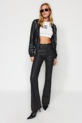 Black Coated High Waist Flare Jeans Twoaw24je00164