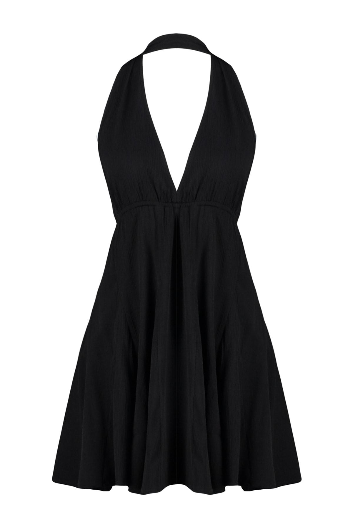 Black Mini Woven Back Neckline Beach Dress Tbess23el00061