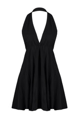 Black Mini Woven Back Neckline Beach Dress Tbess23el00061