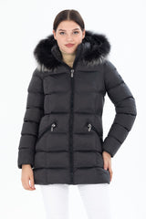 Women's Long Removable Fur Hooded Padded Windproof Water Repellent Inflatable Coat 8651 Gfx8651