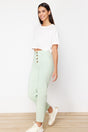 Green Front Buttoned High Waist Straight Jeans Twoss24je00312