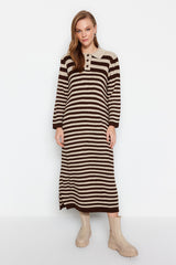 Black Polo Neck Striped Knitwear Dress Tctaw24eb00026