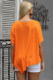 Orange Round Neck Bat Sleeve Knitted Asymmetric Blouse M10010200bl93150