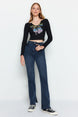 Blue Slit High Waist Flare Jeans Twoaw22je0382