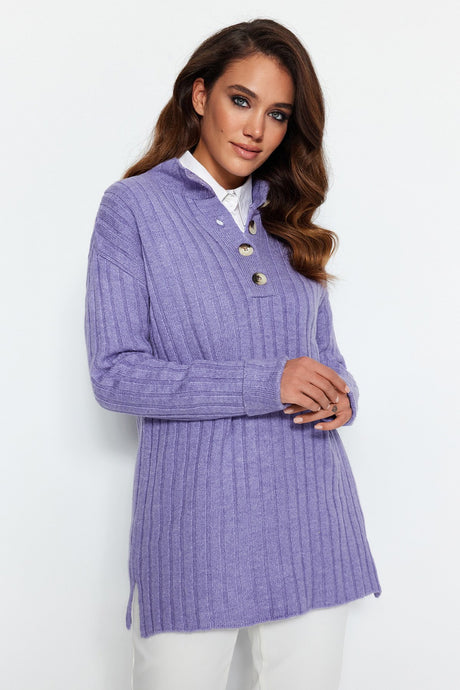 Ecru Collar Buttoned Ribbed Knitwear Sweater Tctaw23ak00035