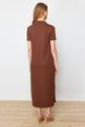 Brown Polo Neck Shift/nromal Cut Midi Knit Dress Twoss24el01012