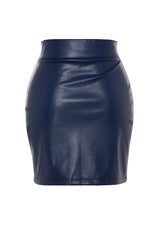 Faux Leather Mini Woven Skirt With Indigo Belt And Zipper Detail Twoaw21et0065