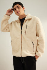 Ecru Mens Regular Fit Welsoft Plush Coat Tmnaw24mo00032