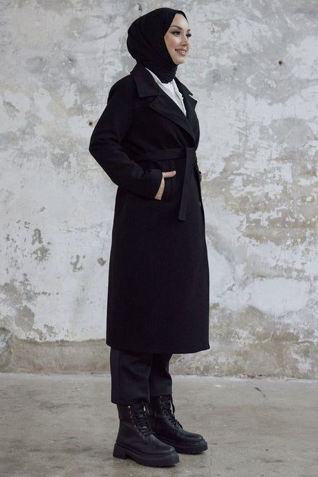 Henry Double-breasted Collar Cashmere Coat - Black Ms00mi̇s9803