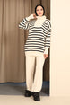 Navy Blue Collar Zipper Striped Knitwear Suit Imj002268