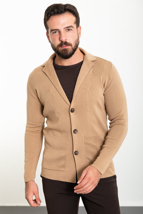 Flat Camel Slim Fit Bag Pocket Wool Men's Knitwear Jacket 11237.23k