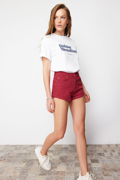 Burgundy Mini Denim Shorts & Bermuda Twoss24sr00086