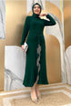 Women's Green (emerald) Chain Detailed Ruffle Evening Dress T 0183 23yabltr0183