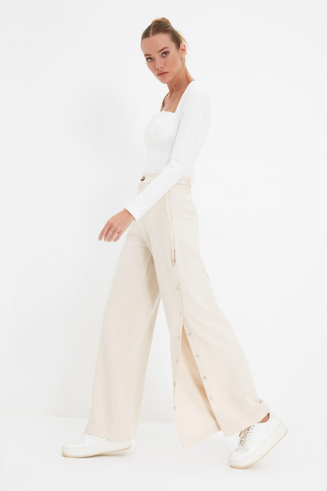 Stone Wide Leg/wide Leg Sides Buttoned Woven Pants Twoss20pl0398