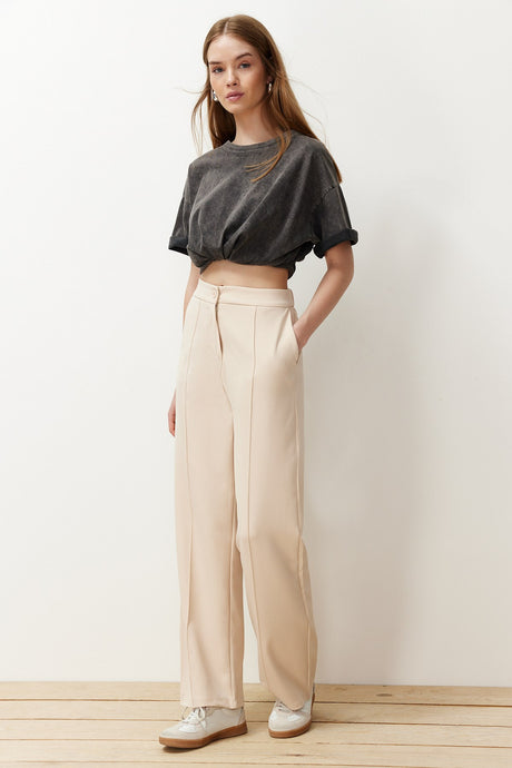 Beige Wide Leg Woven Pants Twoss24pl00146