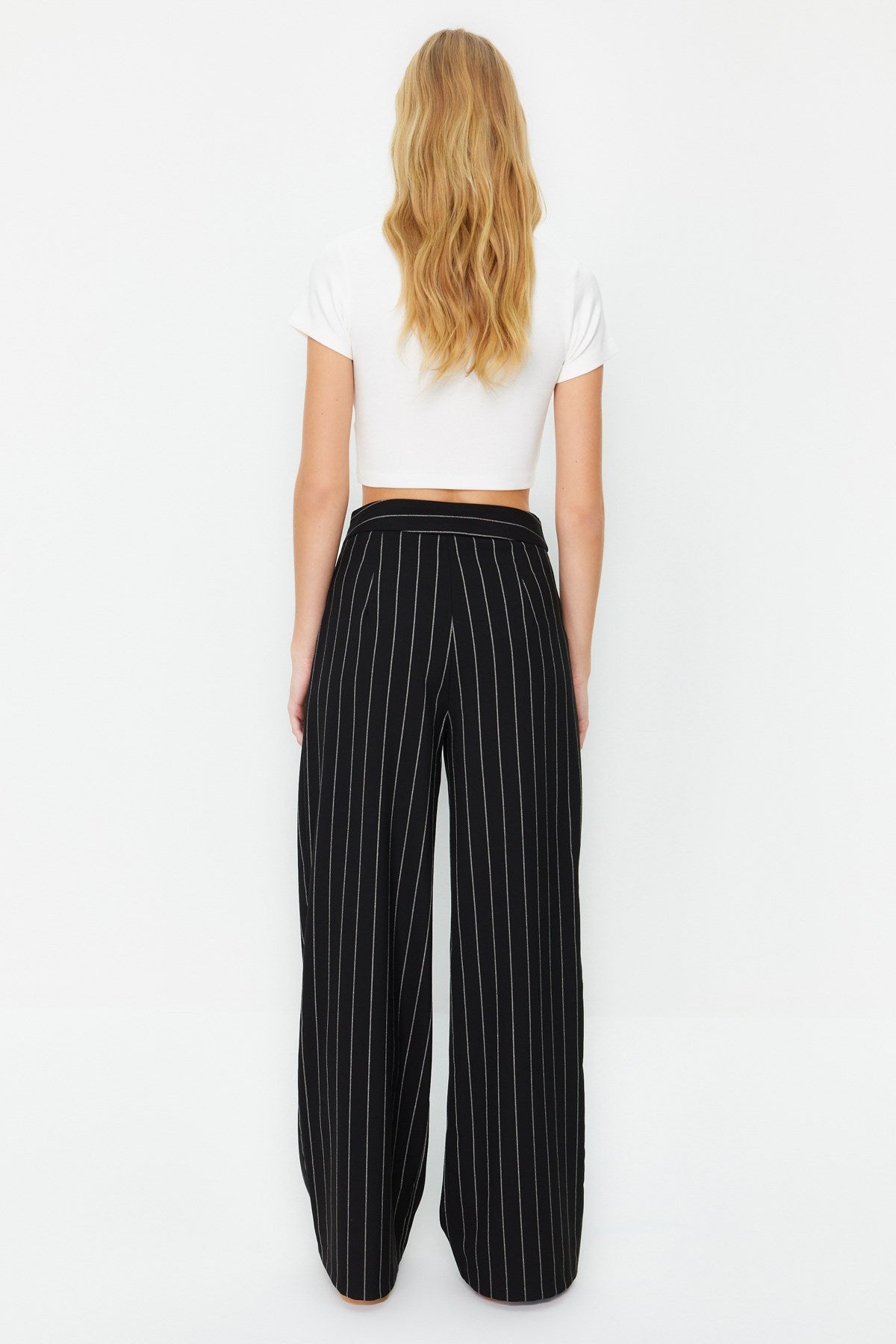 Grey Wide Leg/wide Leg Sim Detailed Woven Striped Pants Twoss23pl00223