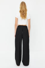 Grey Wide Leg/wide Leg Sim Detailed Woven Striped Pants Twoss23pl00223