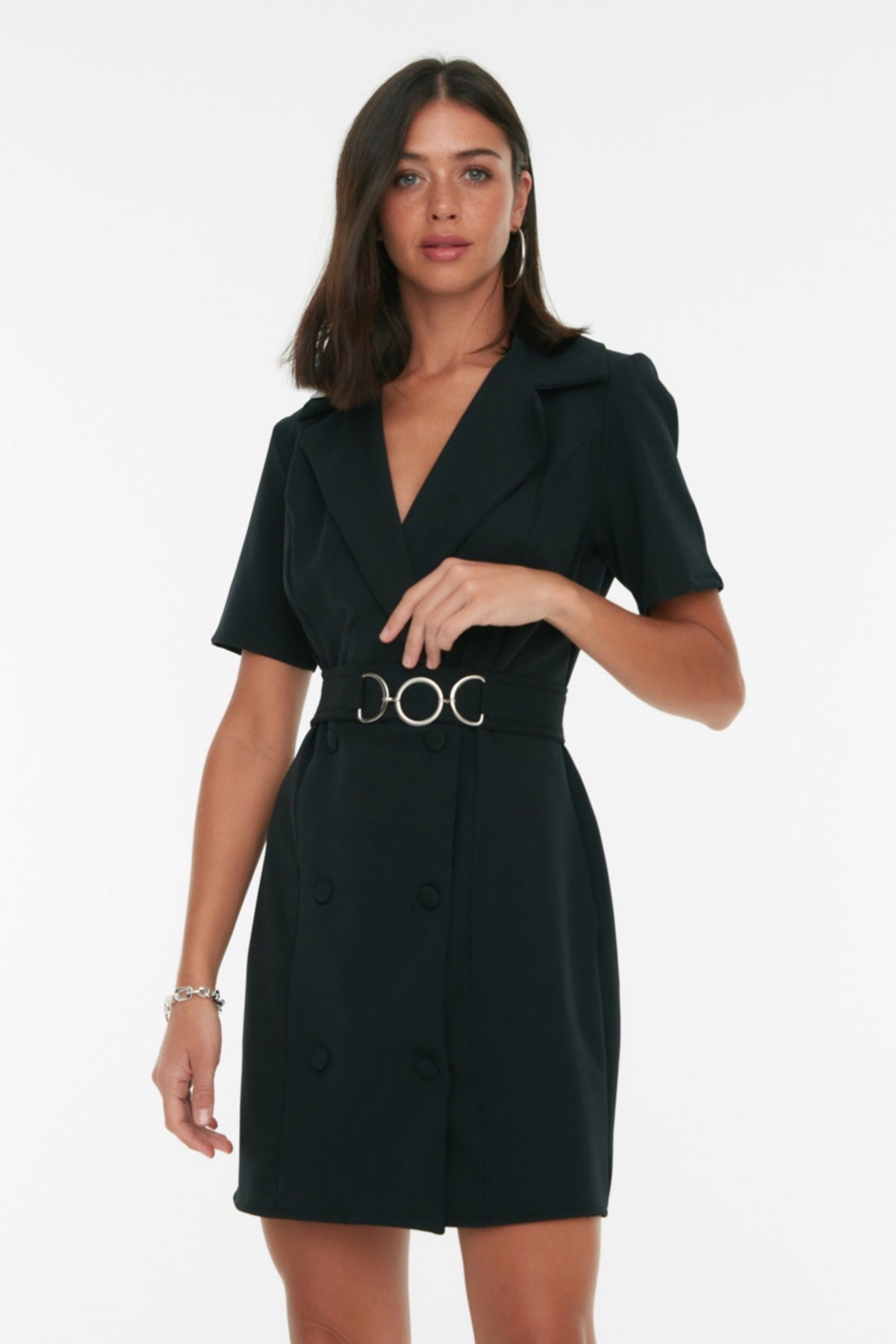 Black Belted A Cut Mini Woven Jacket Dress Twoss22el2251