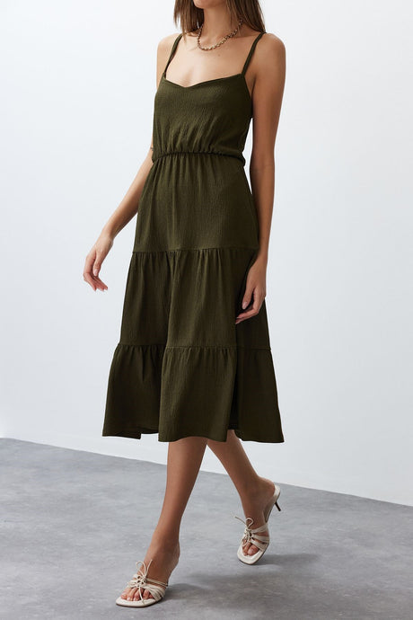 Khaki Strappy Woven Dress Tedss24el00018