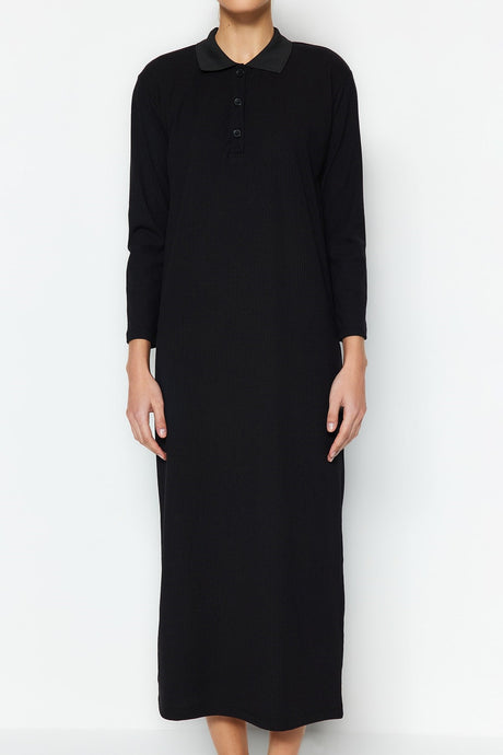 Black Polo Neck Ribbed Knit Dress Tctss23eb00246