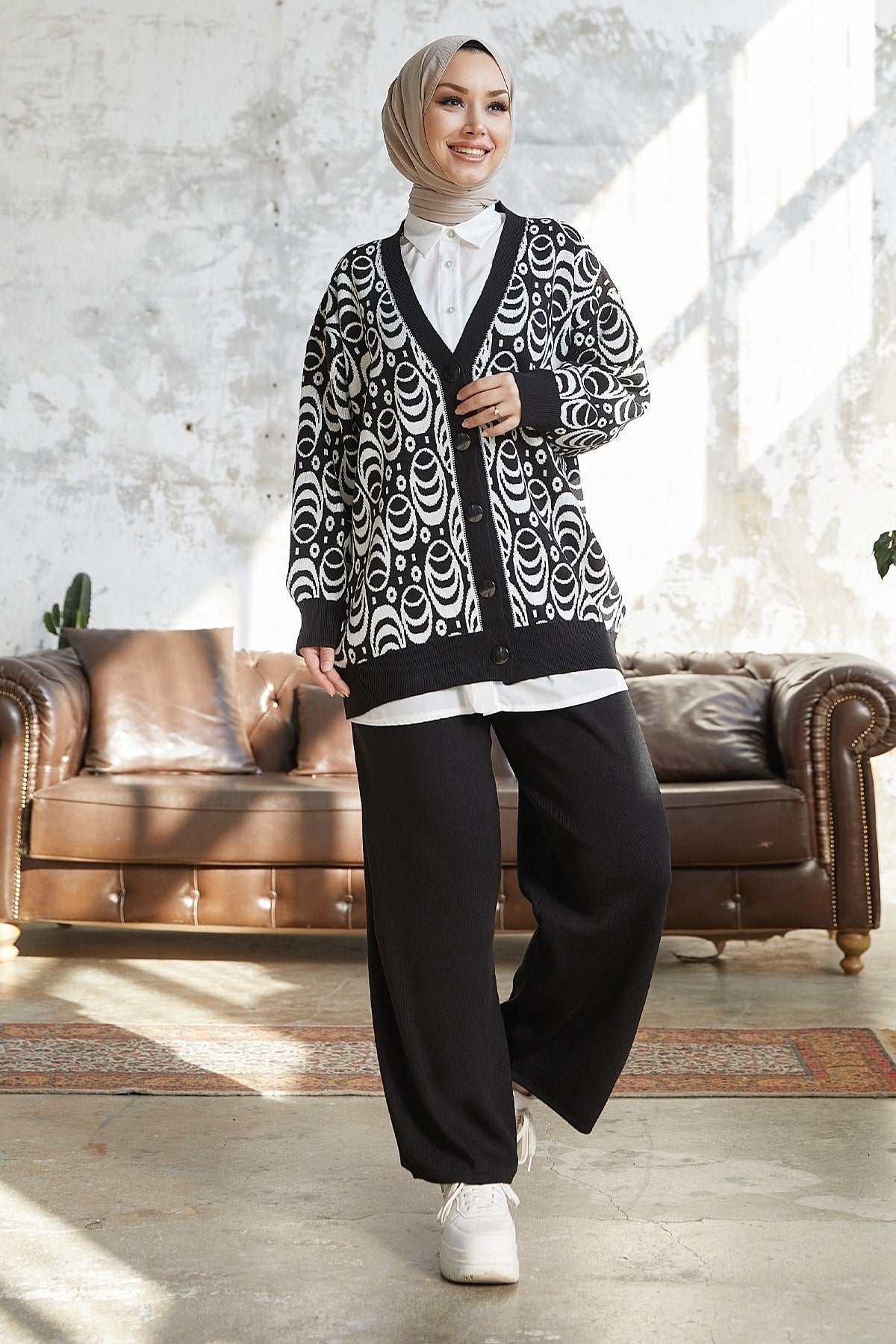 Amira Patterned Knitwear Duo Set - Black Ms00mb48748