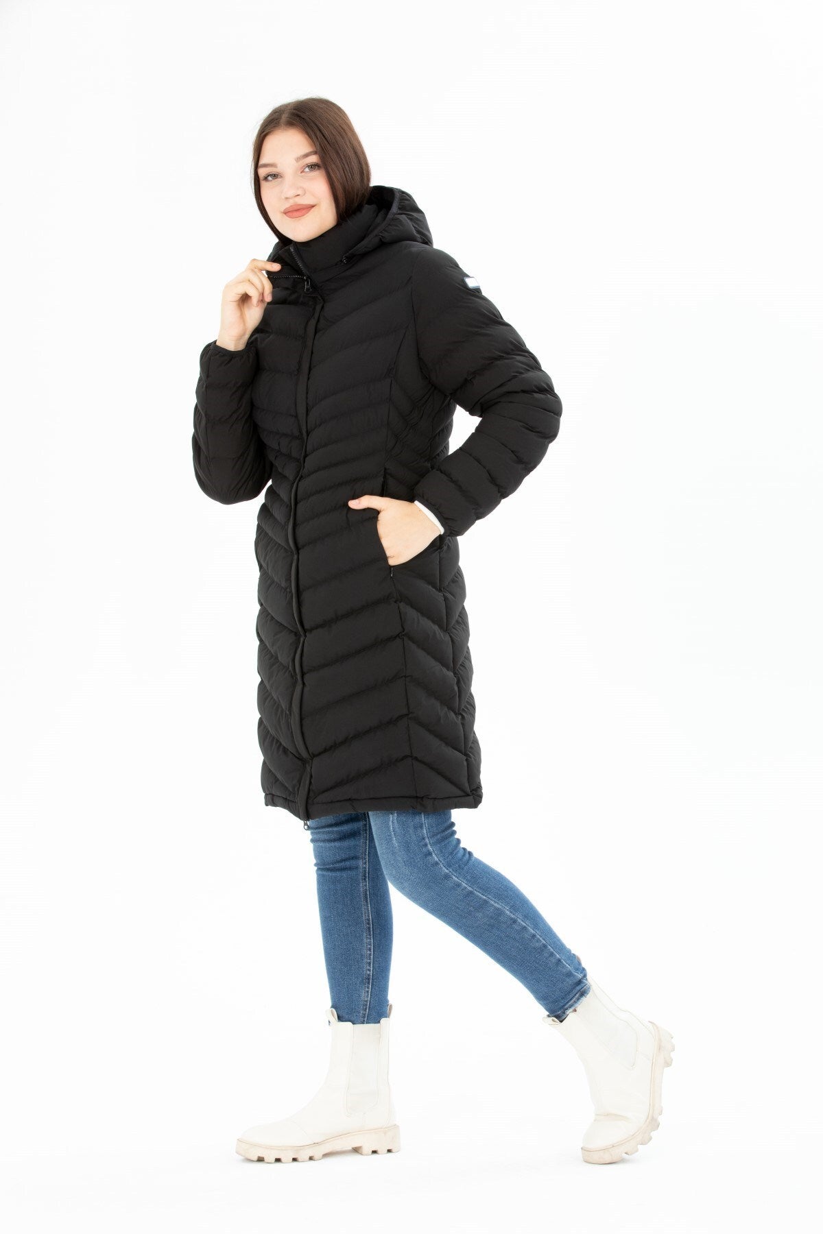 Women Long Removable Hooded Padded Water Repellent Inflatable Coat 8642 Gfx8642