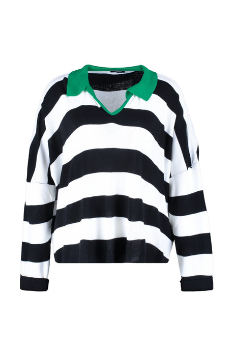 Green Polo Neck Striped Knitwear Sweater Tbbaw23an00045