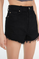 Black Leg Tassel Detailed High Waist Denim Shorts Twoss22sr0563