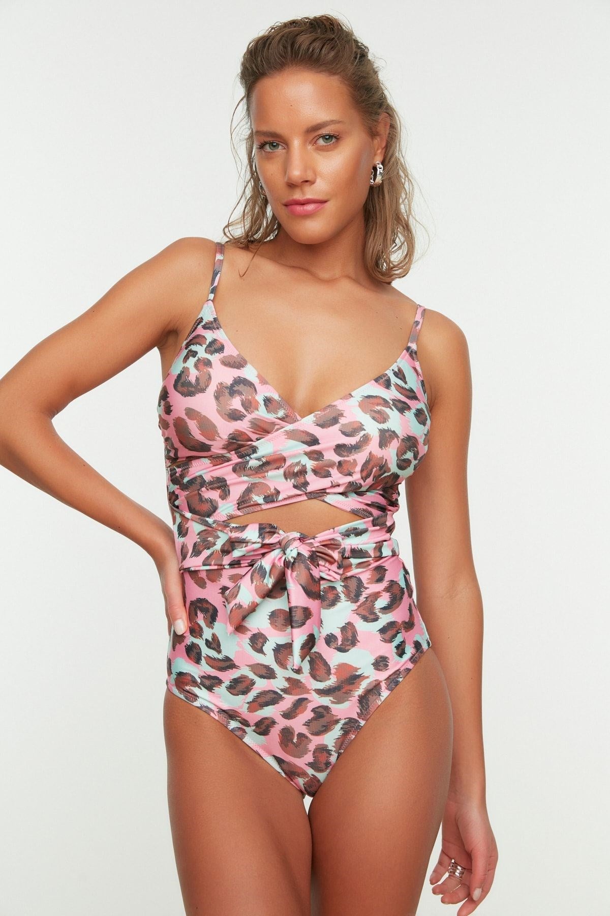 Animal Print Double Breasted Tie Hipster Swimsuit Tbess21ma0040