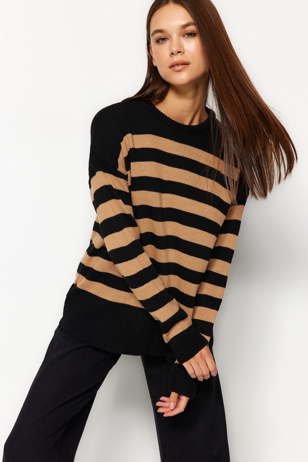 Black Striped Knit Sweater Twoaw24kz00647