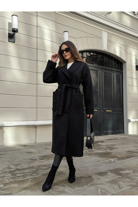 Black Wrap Collar Premium Coat 20071