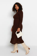 Brown Crew Neck Knitwear Dress Tbbaw24ah00021